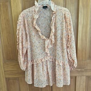 Floral Ruffle Blouse - Peach